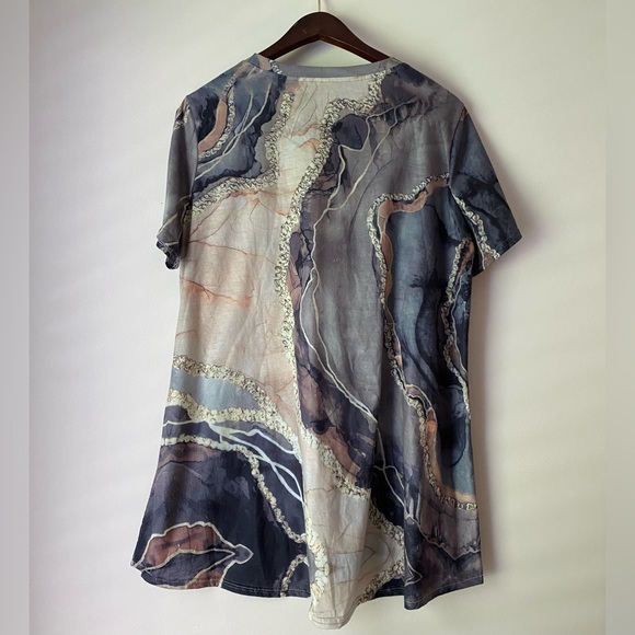 Women’s Tunic Top Relaxed Tshirt Crew Neck Fashion Marble Print Size XL - 3XL - Picture 3 of 9